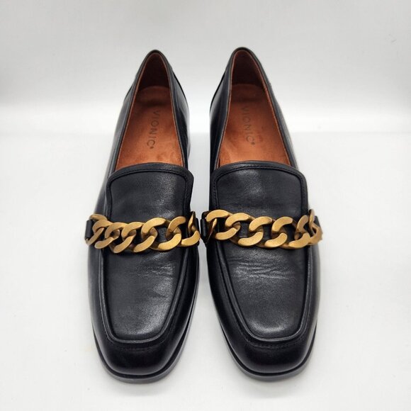 Vionic Shoes - Vionic Women's Loafers Size 6.5 M Mizelle Black Leather Gold Chunky Chain (223)